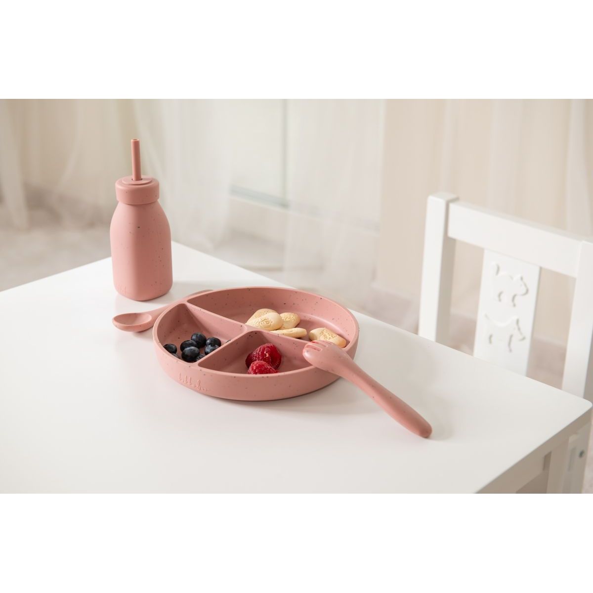 KikkaBoo Talíř dělený s přísavkou Platinum Silicone Blush
