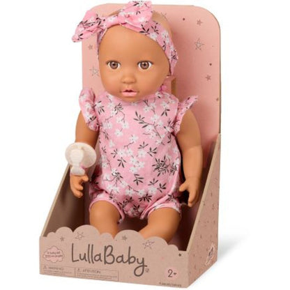 LullaBaby Panenka 35 cm v overalu s čelenkou Floral Pink