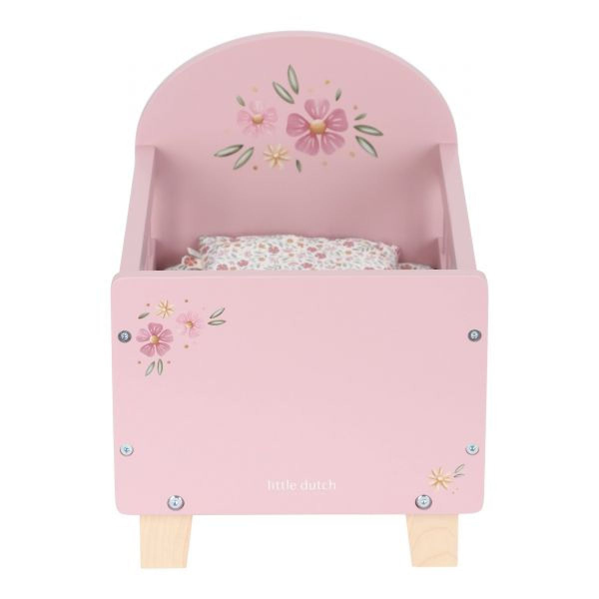 Little Dutch Postýlka pro panenky dřevěná s peřinkou Pink