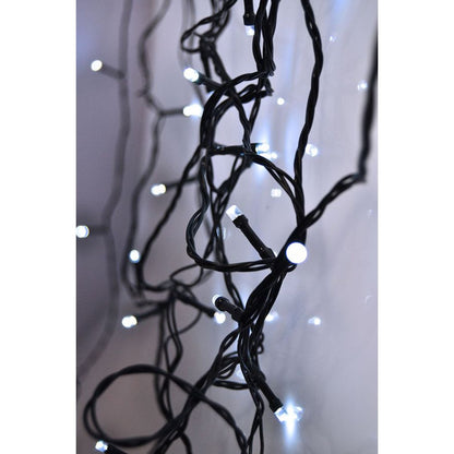 LED venkovní vánoční řetěz, 50 LED, 5 m, přívod 5 m, 8 funkcí, časovač, IP44, studená bílá