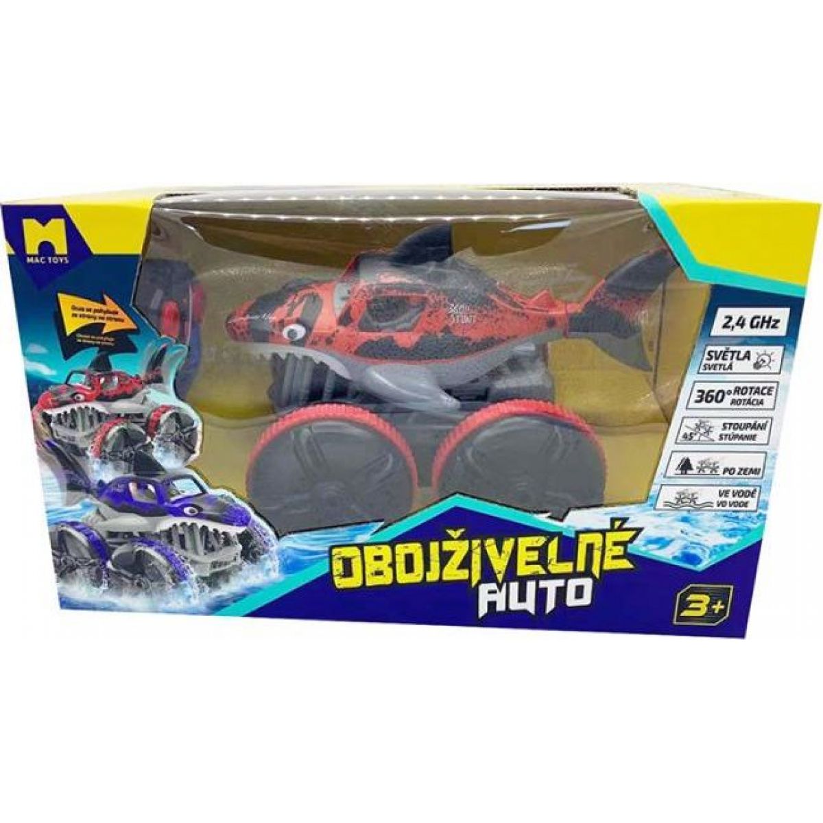 RC obojživelné auto žralok červený