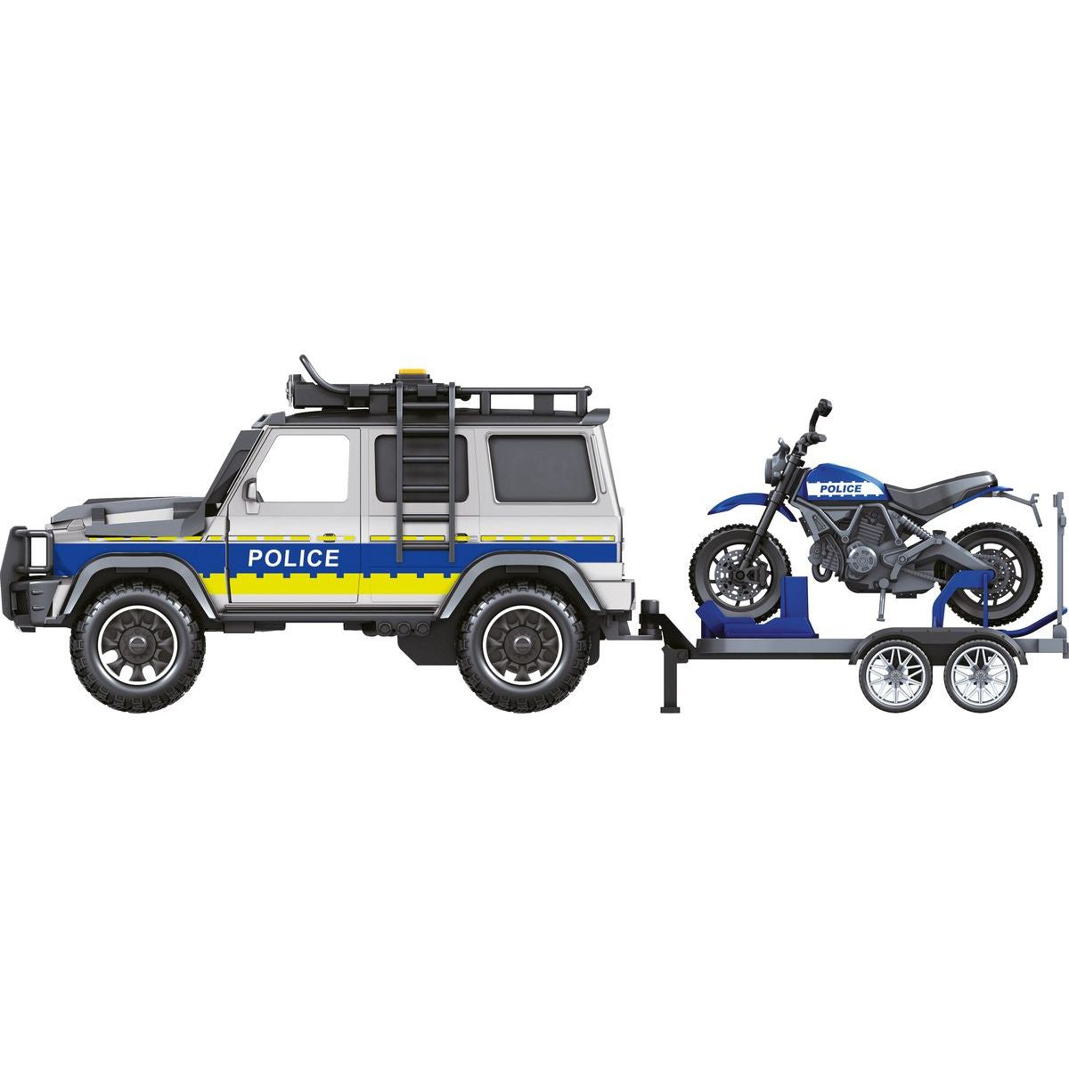 Sparkys CITY SERVICE CAR - 1:14 - Policejní auto s přívěsem a motorkou (se zvukem a světly)