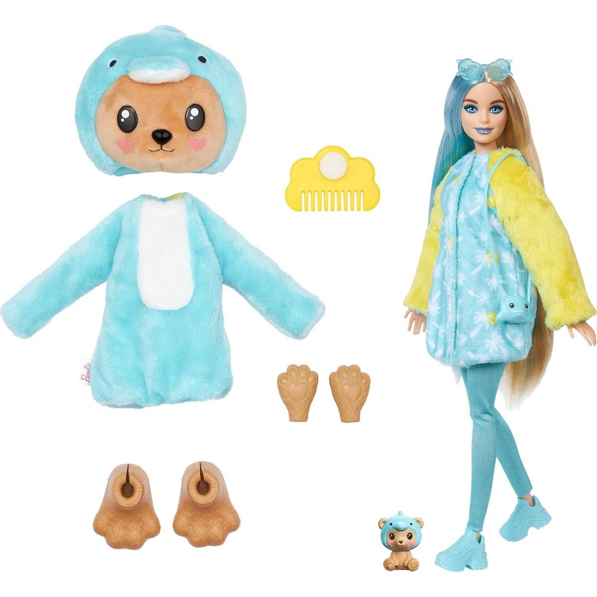 Barbie Cutie Reveal Barbie v kostýmu Medvědice v modrém kostýmu Delfína