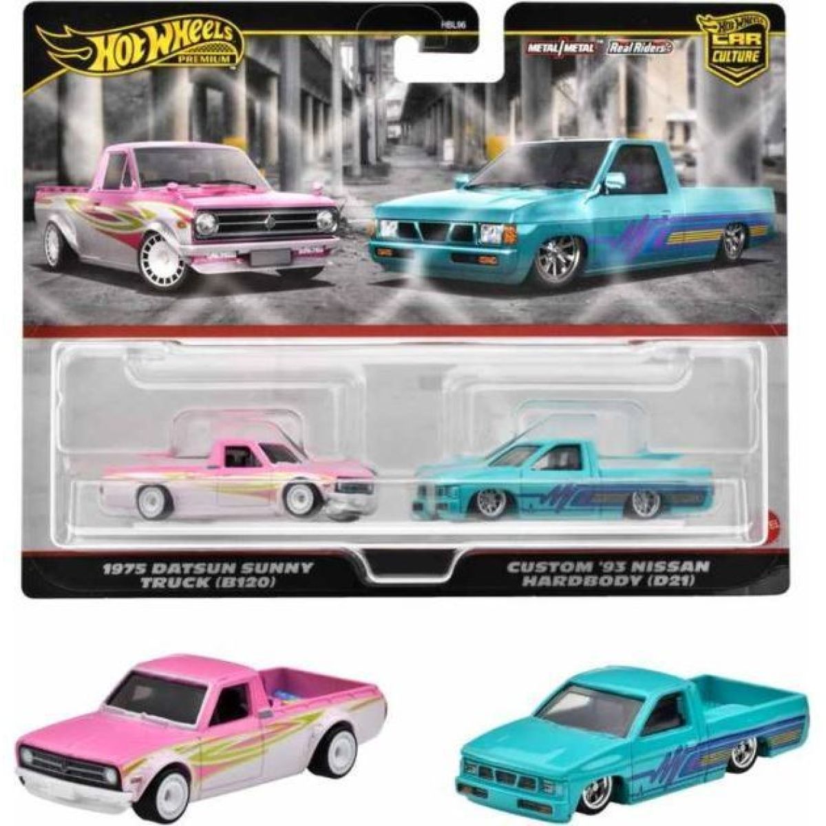 Hot Wheels Angličák Premium 2 ks 1975 Sunny truck a Custom 93 Nissan hardbody