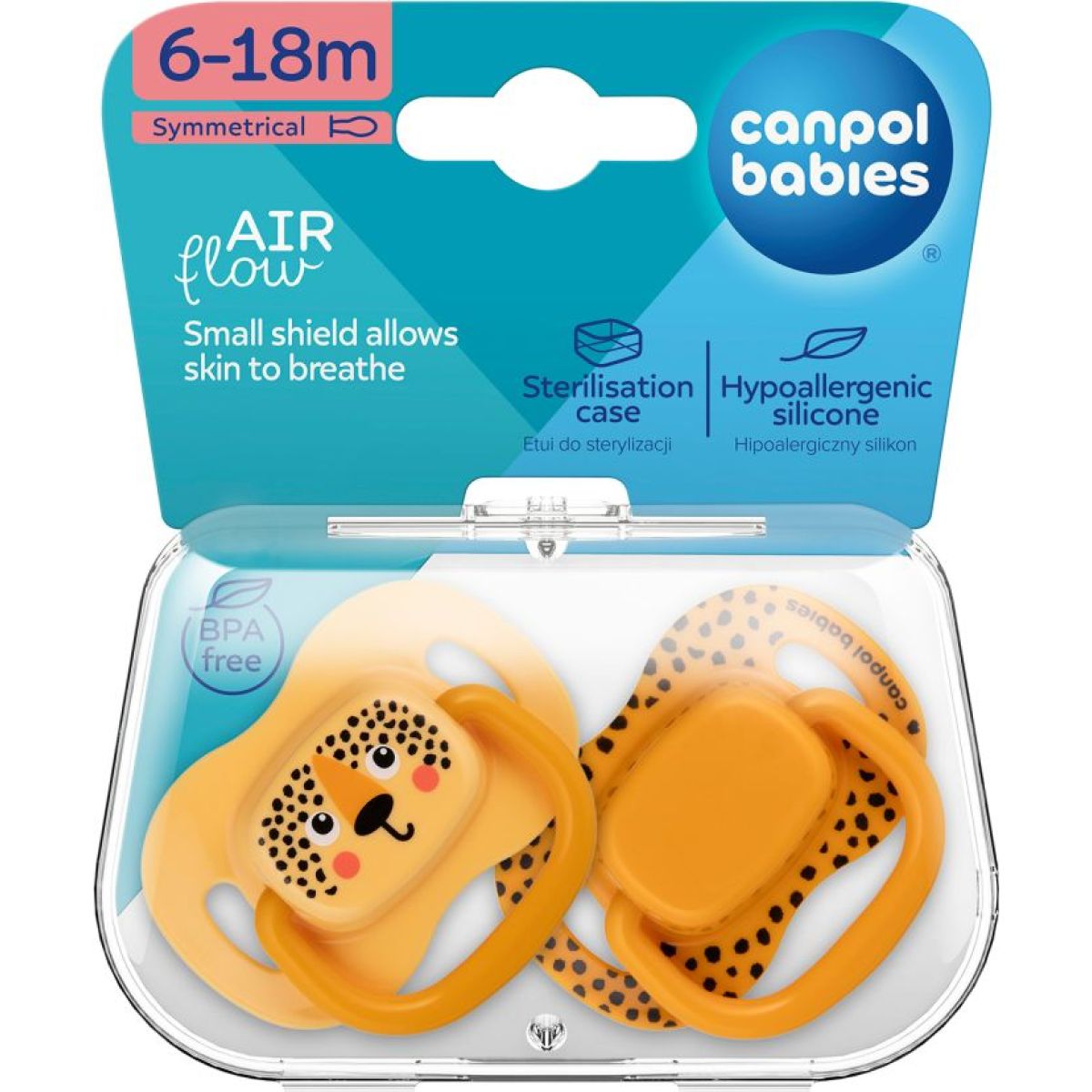 Canpol babies Set symetrických silikonových dudlíků BabiesBoo 6 - 18m 2 ks oranžový