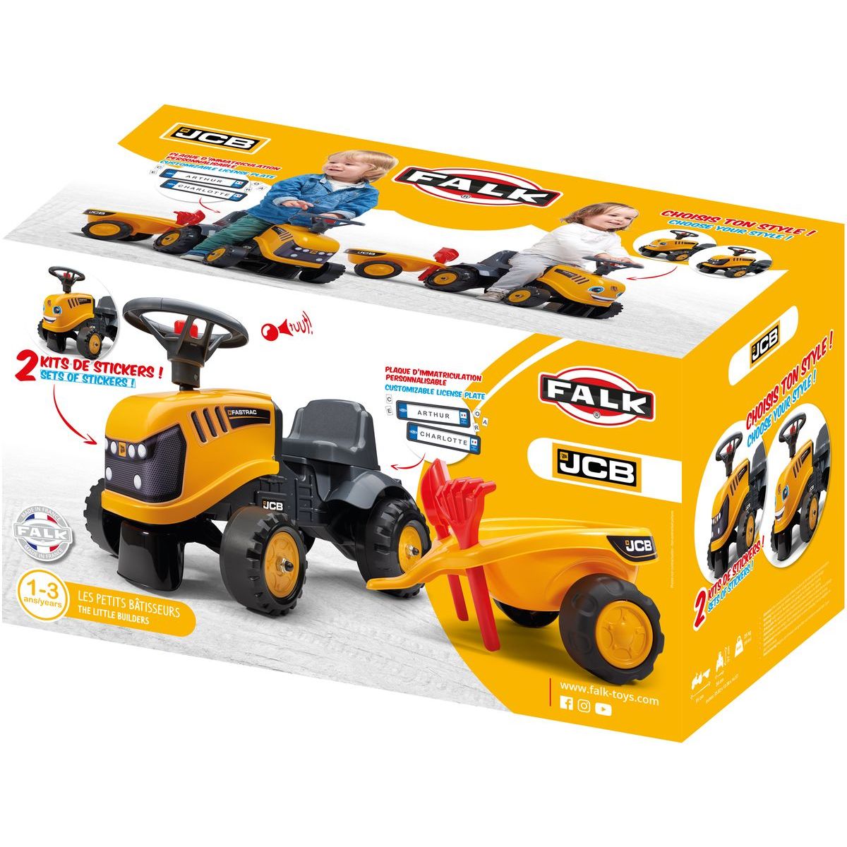 Falk Odstrkovadlo traktor JCB žluté s volantem a valníkem