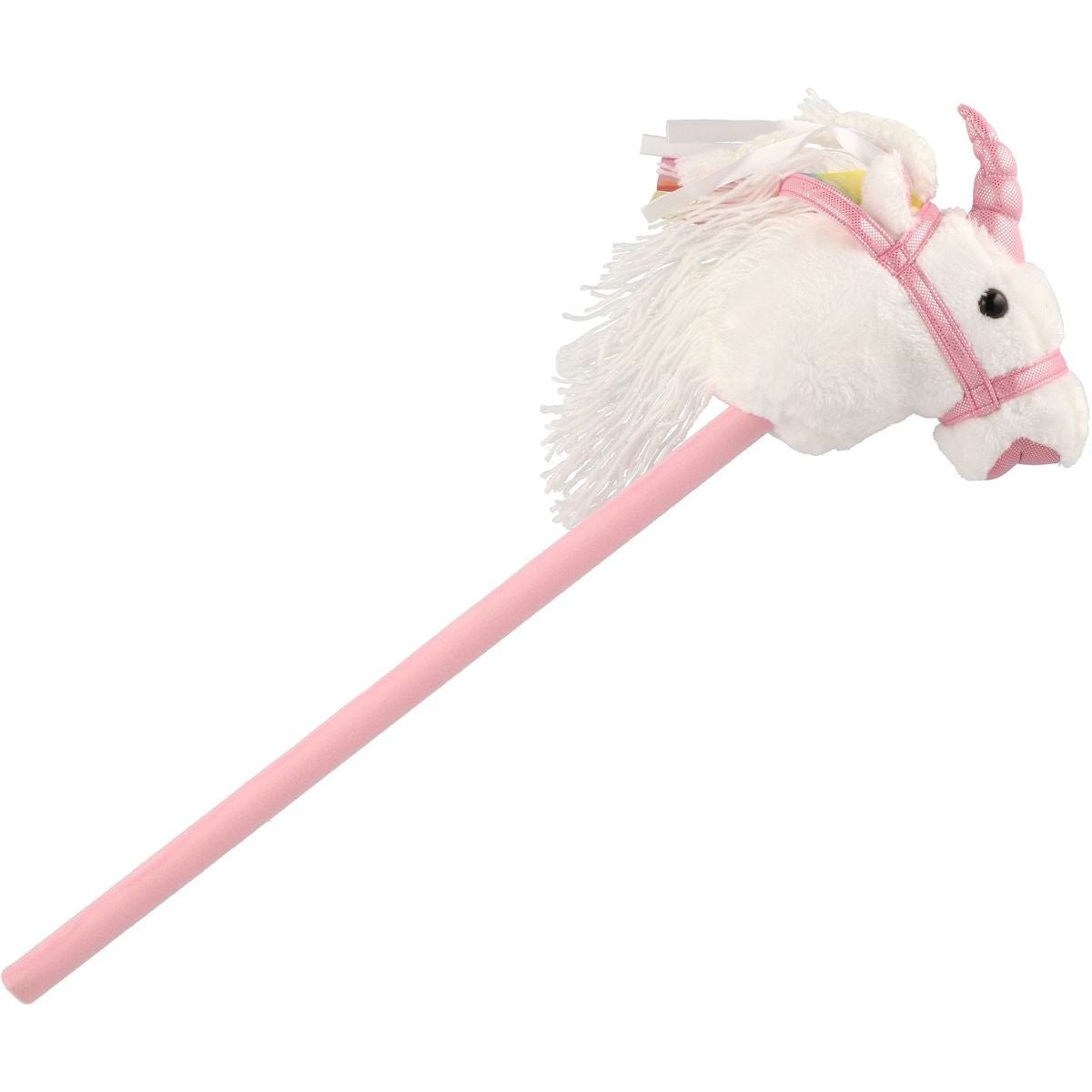 Kůň jednorožec na tyči plyš 80 cm na baterie se zvukem bílý v sáčku