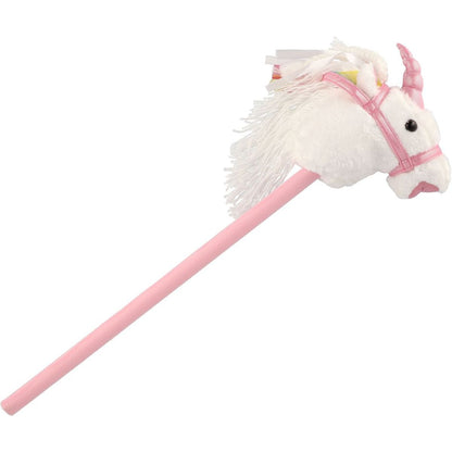 Kůň jednorožec na tyči plyš 80 cm na baterie se zvukem bílý v sáčku