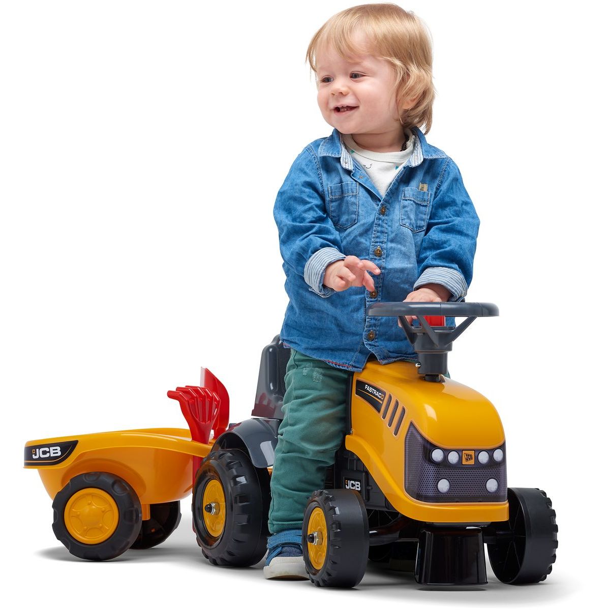 Falk Odstrkovadlo traktor JCB žluté s volantem a valníkem