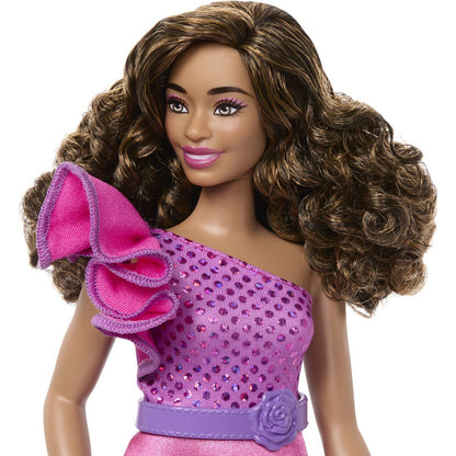 Barbie Modelka - lesklé šaty s volánkem
