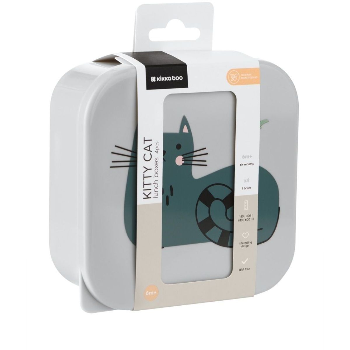 KikkaBoo Sada boxů na svačinu 4 ks Kitty Cat Grey