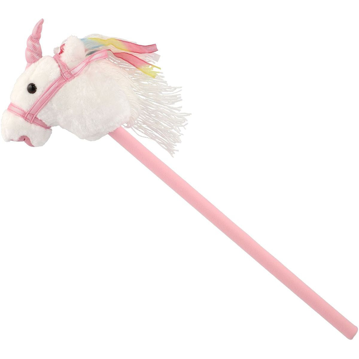 Kůň jednorožec na tyči plyš 80 cm na baterie se zvukem bílý v sáčku