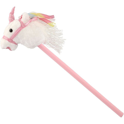 Kůň jednorožec na tyči plyš 80 cm na baterie se zvukem bílý v sáčku