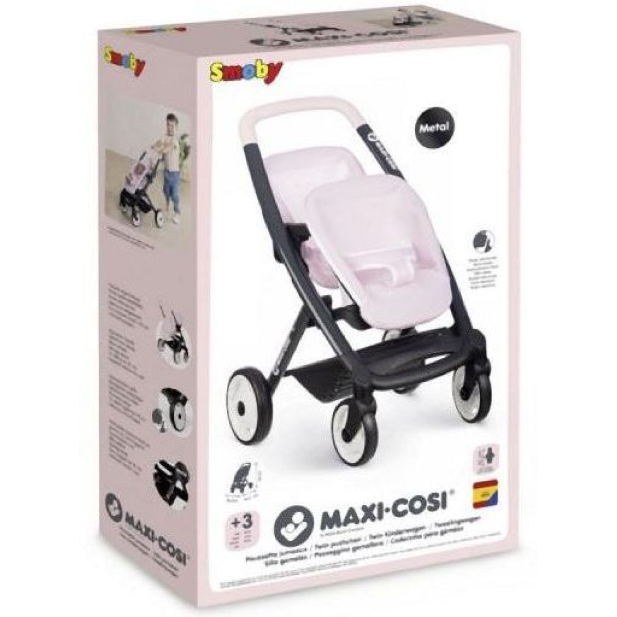 Smoby Sportovní kočárek pro panenky dvojčata Maxi Cosi sv. růžový