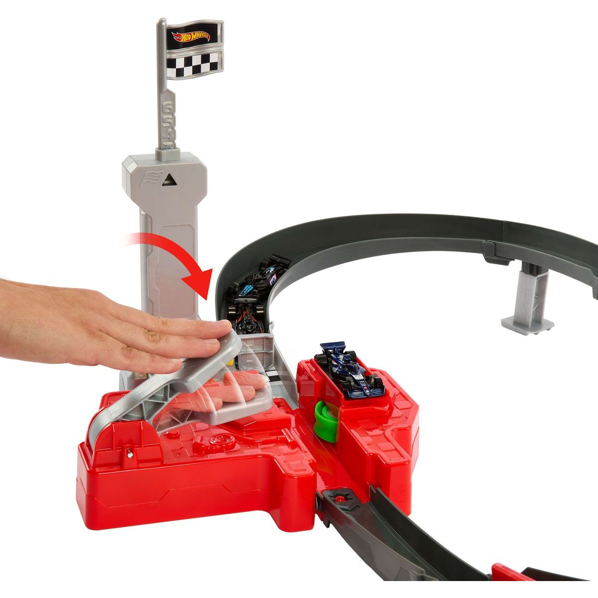 Hot Wheels JDY15 Racing Formule 1 Startovací dráha, F1 sada se 3 angličáky