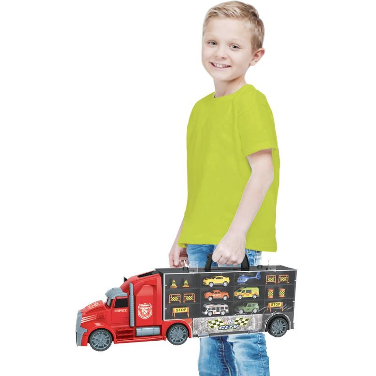 1:16 Tahač s auty a vrtulníkem 55 cm