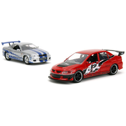 Rychle a zběsile Twin Pack 2006 Mitsubishi Lancer Evo IX + Brianův 2002 Nissan Skyline GTR R34, 1:32 Wave