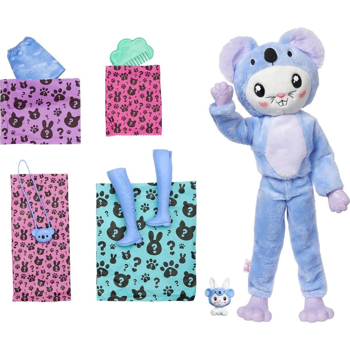 Barbie Cutie Reveal Barbie v kostýmu Zajíček ve fialovém kostýmu roztomilé Koaly