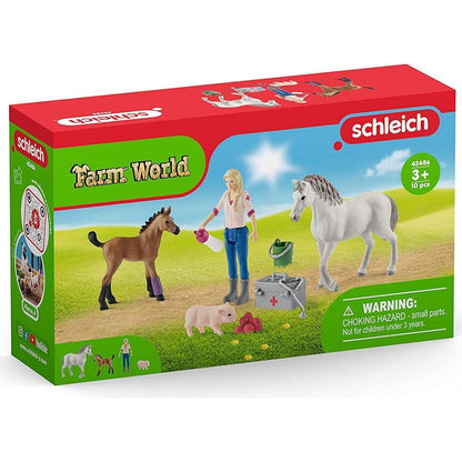 Schleich 424867 Návštěva lékaře u klisny a hříběte