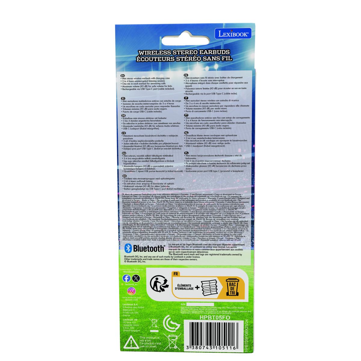Lexibook Bluetooth sluchátka do uší Fotbal s vestavěným mikrofonem