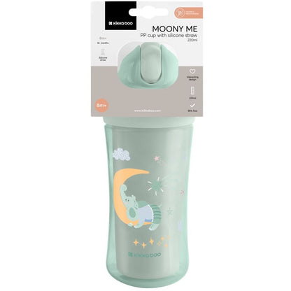 KikkaBoo Hrnek se silikonovým brčkem 220ml 8m+ Moony me Mint
