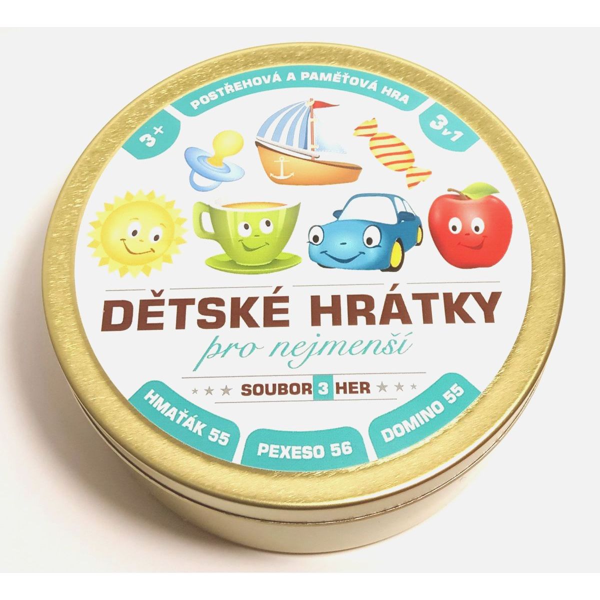 Teddies Dětské hrátky pro nejmenší 3 v 1 Společenské hry v plechové krabičce