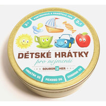 Teddies Dětské hrátky pro nejmenší 3 v 1 Společenské hry v plechové krabičce