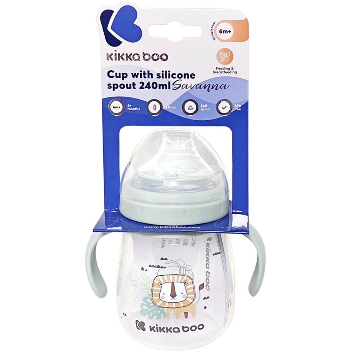KikkaBoo Hrnek se silikonovým pítkem 240ml 6m+ Savanna Mint