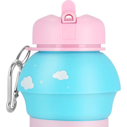Spokey Cort Skládací silikonová láhev, modro-růžová, 520 ml