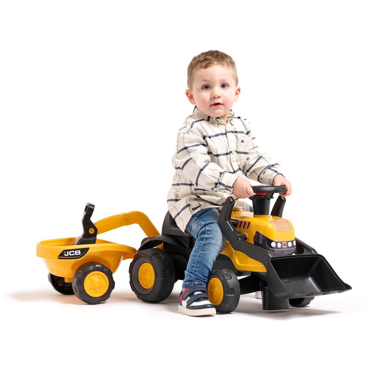 Falk Odstrkovadlo - traktor JCB s přívěsem a přední-zadní lžící