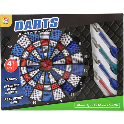 Terč se šipkami 4ks plast průměr 28cm v krabici 39x31x3cm