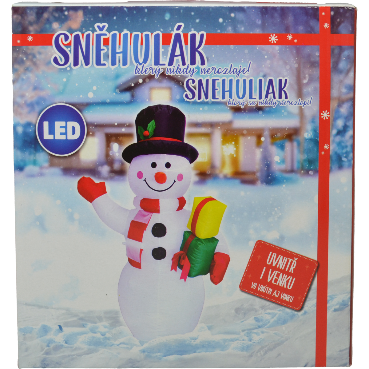 Nafukovací svítící sněhulák s dárky 124 cm