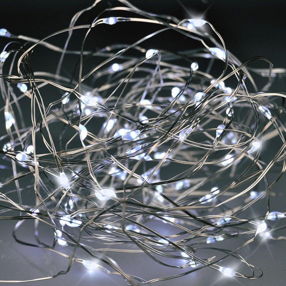 Vánoční řetěz stříbrný, 30 x mini LED, 3 m, 3 x AA, studené světlo