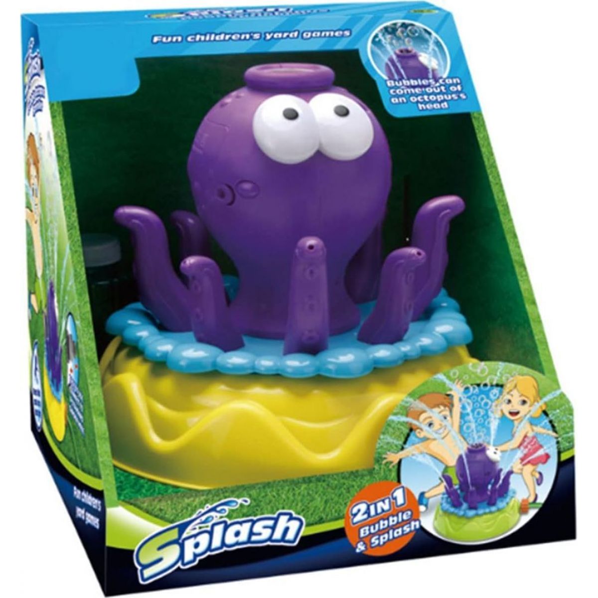Alltoys Stříkací chobotnice na zahradu s bublifukem 150 ml žlutý podstavec