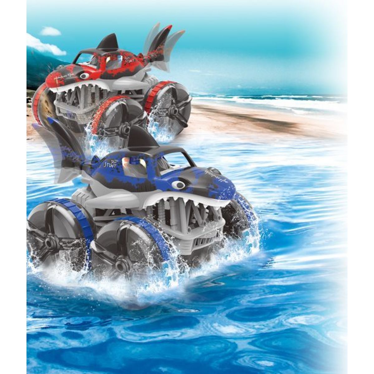 RC obojživelné auto žralok červený