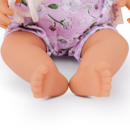 LullaBaby Panenka 35 cm v overalu s čelenkou Floral Lila