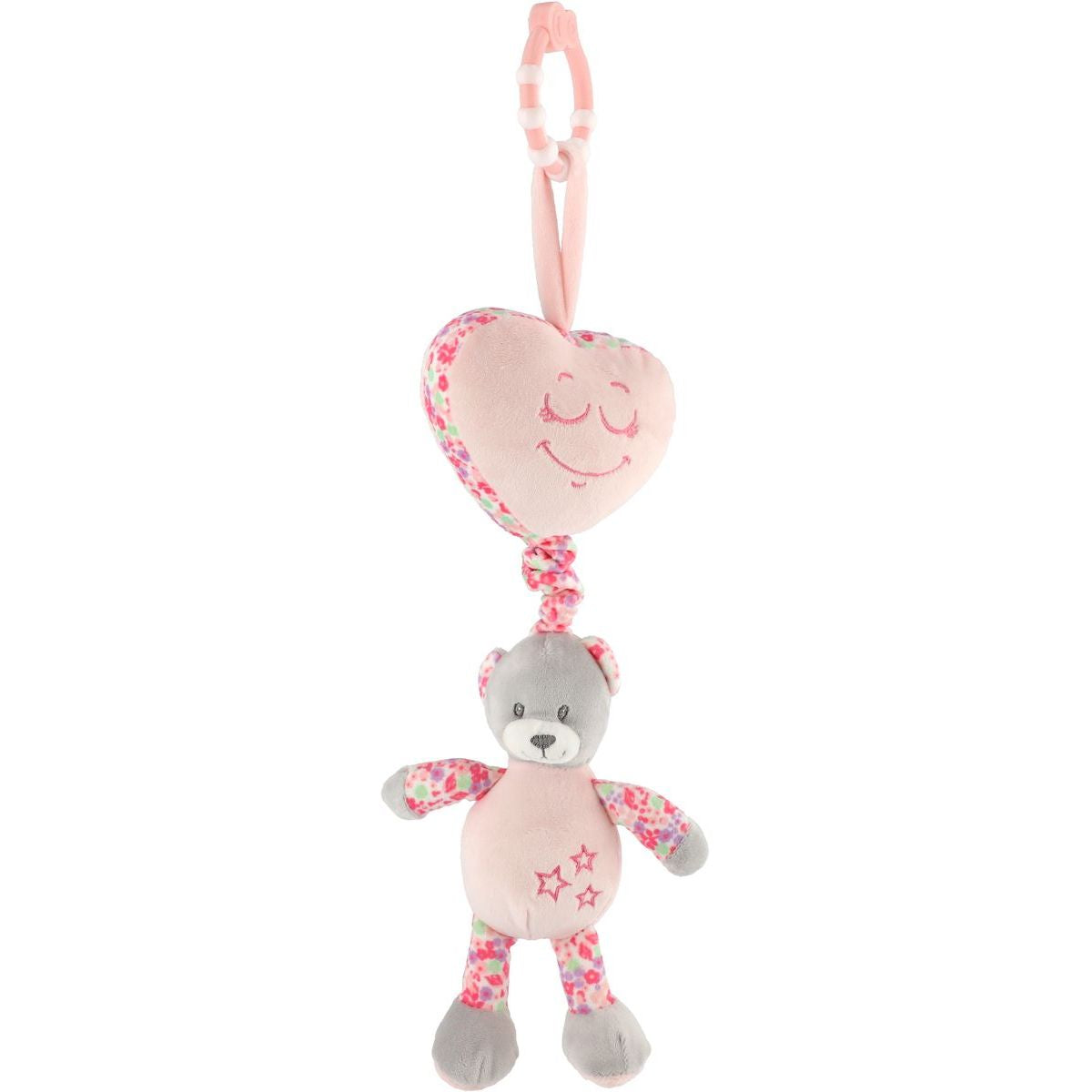 Teddies Medvěd se srdíčkem plyš se závěsem na postýlku 34 cm růžový