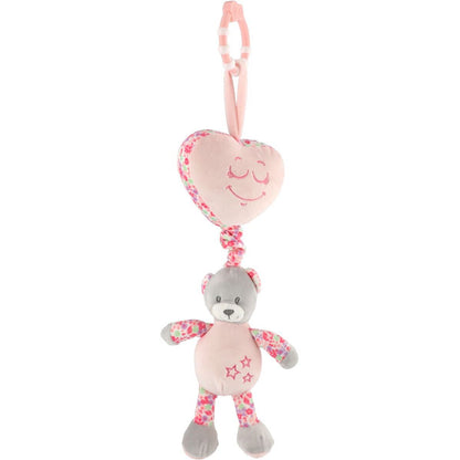 Teddies Medvěd se srdíčkem plyš se závěsem na postýlku 34 cm růžový
