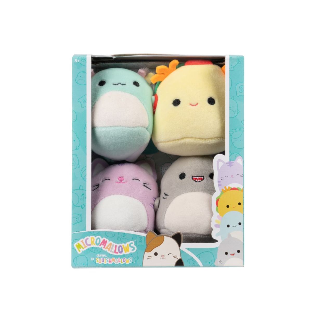 Squishmallows Micromallows 4Pack - Axolotl, Kočka, Taco, Žralok