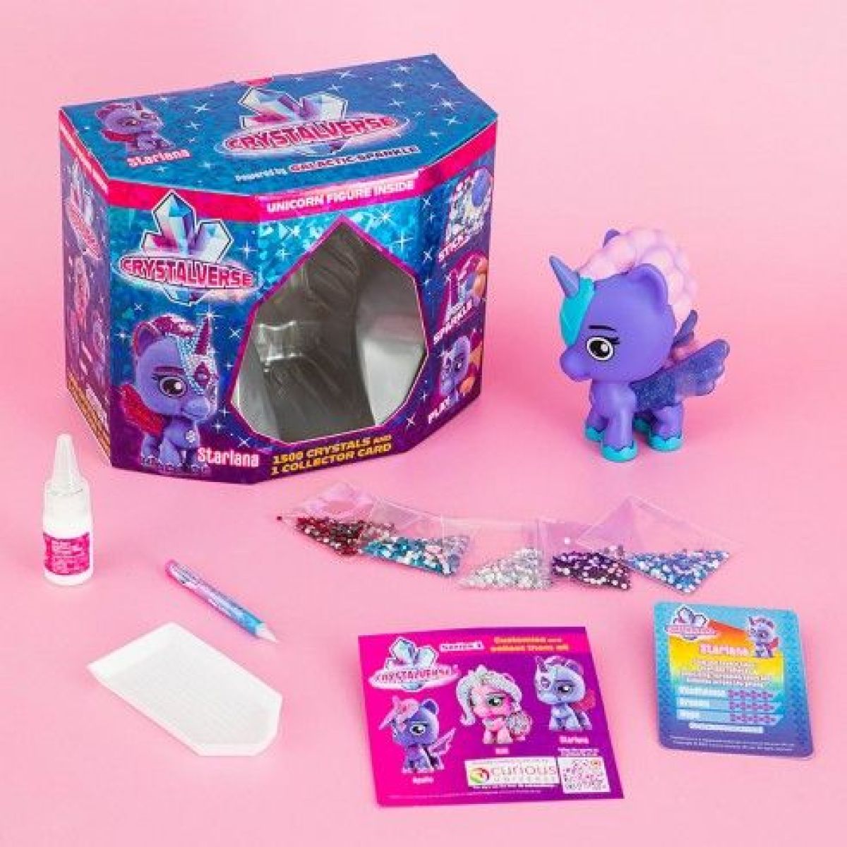 Figurka galaktického jednorožce Crystalverse sv. fialová