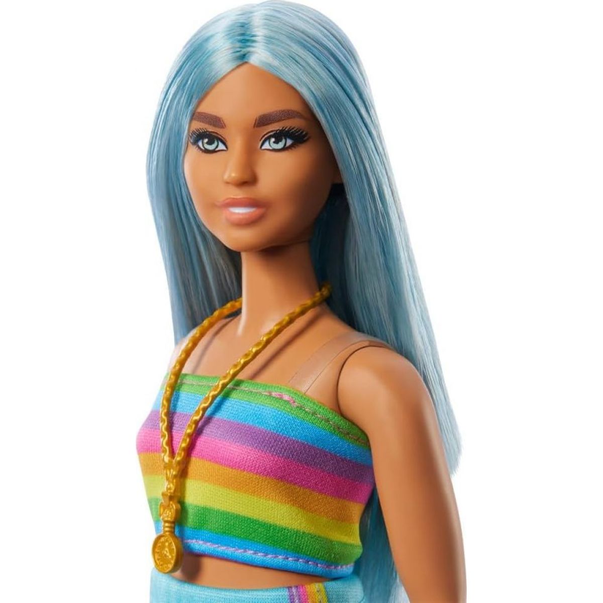Mattel Barbie modelka tyrkysová sukně a top s duhou