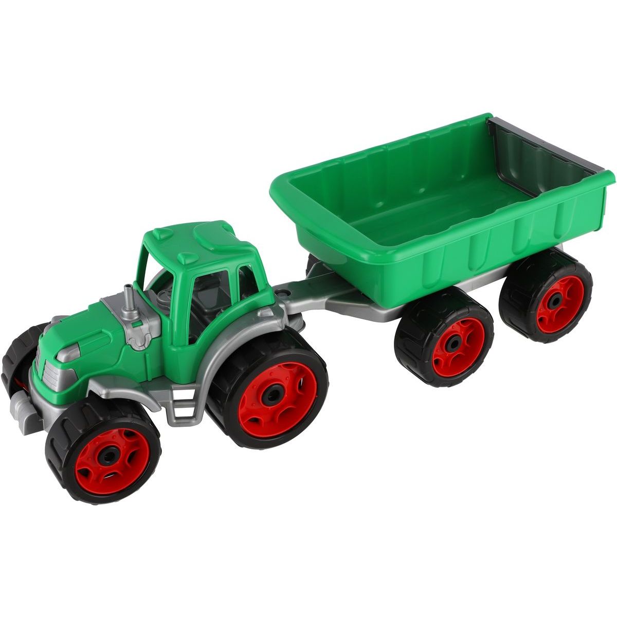 Traktor s vlekem plast 53 cm na volný chod 2 barvy v síťce