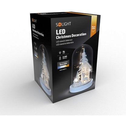 LED vánoční dekorace, zasněžená krajina s domkem, 18 cm, 10 x LED, 2 x AAA