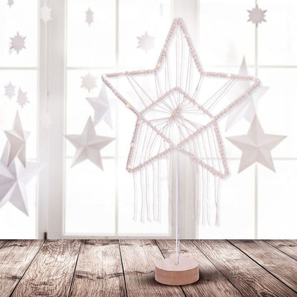 LED vánoční hvězda stolní, pletená, 35 x LED, 2 x AAA