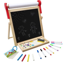 Teddies Tabule oboustranná magnetická dřevo černá-bílá 33x33cm s rolí papíru s doplňky v krabici 37x43cm