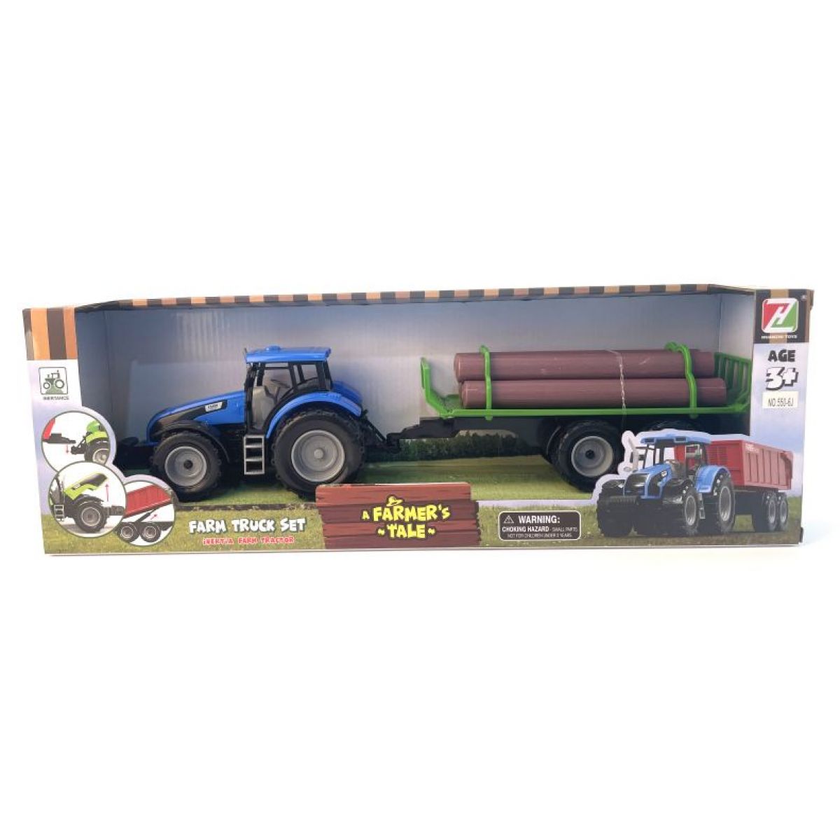Alltoys Traktor na setrvačník s valníkem a se dřevem modrý