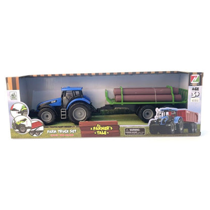 Alltoys Traktor na setrvačník s valníkem a se dřevem modrý