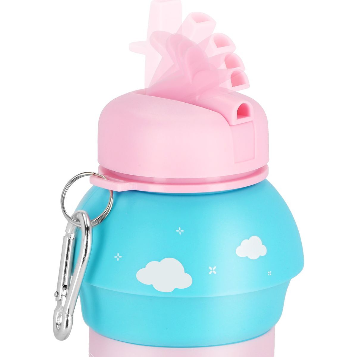 Spokey Cort Skládací silikonová láhev, modro-růžová, 520 ml