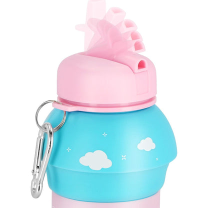 Spokey Cort Skládací silikonová láhev, modro-růžová, 520 ml