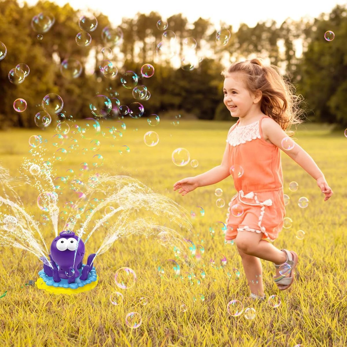 Alltoys Stříkací chobotnice na zahradu s bublifukem 150 ml žlutý podstavec